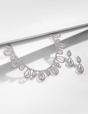 American Diamond Zirconia Purple Drop Necklace Set