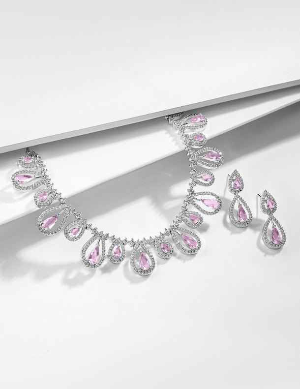 American Diamond Zirconia Purple Drop Necklace Set