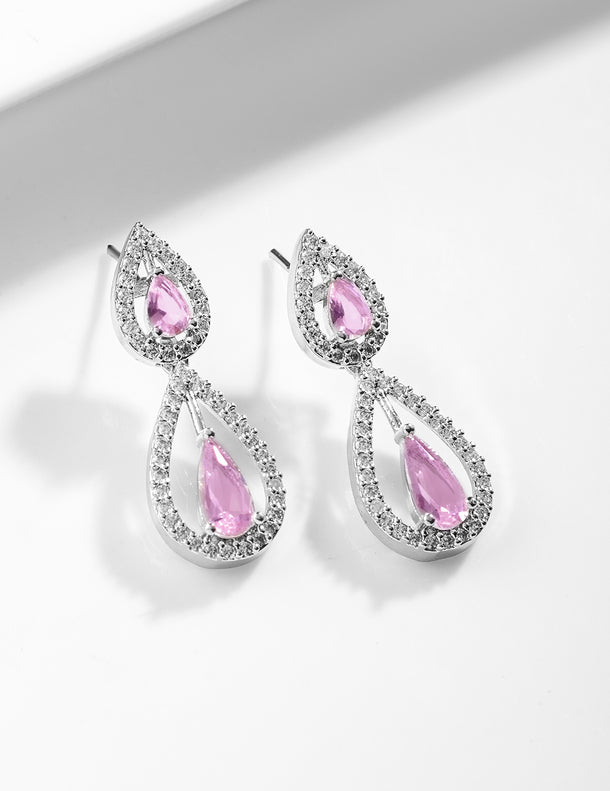 American Diamond Zirconia Purple Drop Necklace Set