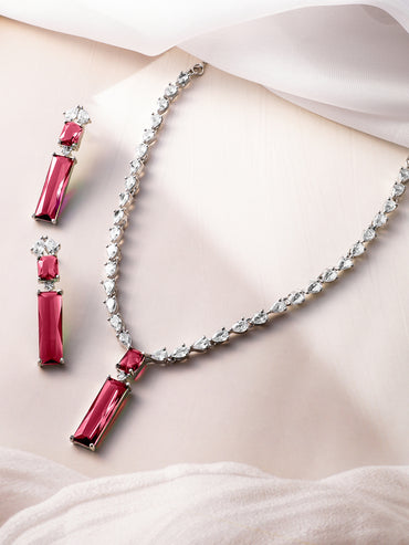 Red & White Crystal Necklace Set