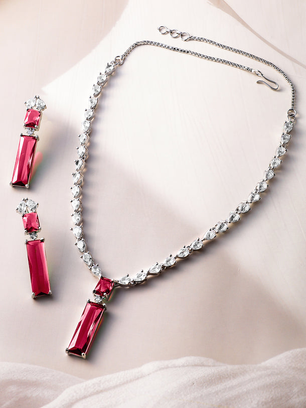 Red & White Crystal Necklace Set