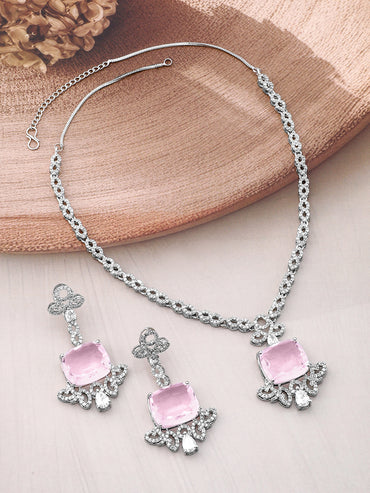 American Diamond Zirconia Rose-Pink Necklace Set