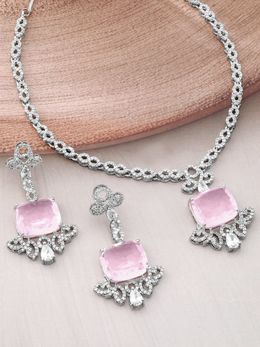 American Diamond Zirconia Rose-Pink Necklace Set