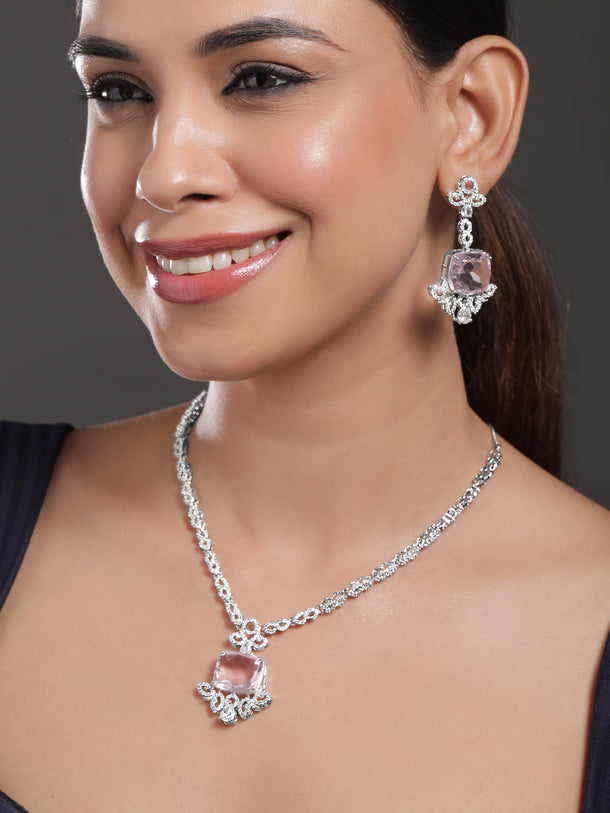 American Diamond Zirconia Rose-Pink Necklace Set