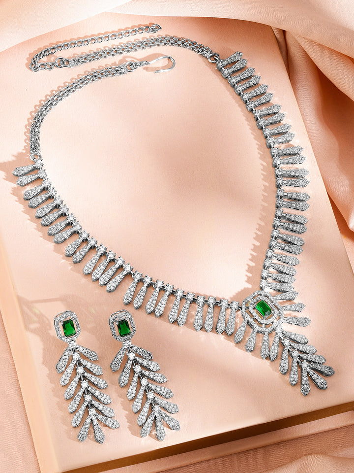 Green Accented American Diamond Zirconia Necklace Set