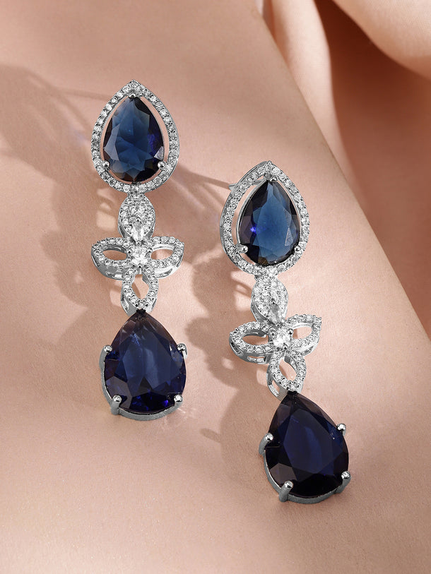 American Diamond Zirconia Blue Floral Necklace Set