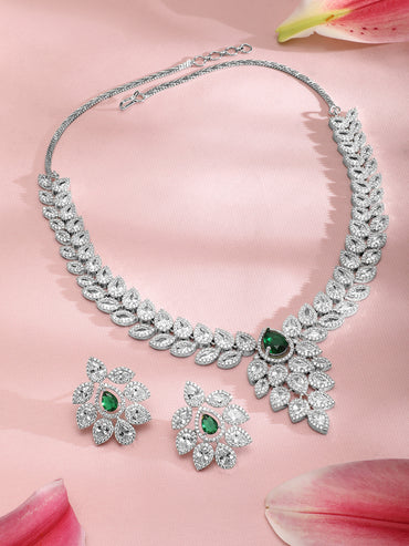 Emerald Accented American Diamond Zirconia Layered Necklace Set