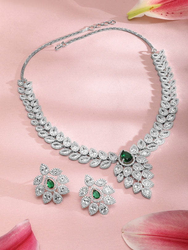 Emerald Accented American Diamond Zirconia Layered Necklace Set
