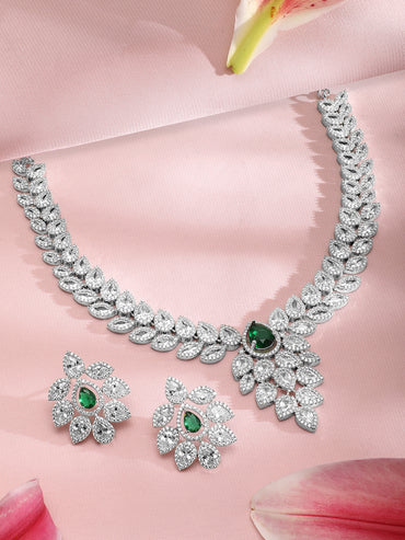 Emerald Accented American Diamond Zirconia Layered Necklace Set