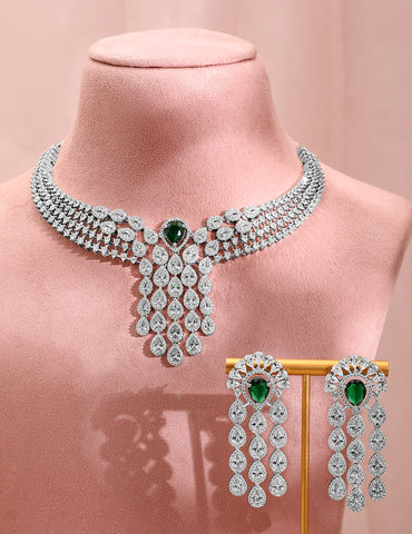 American Diamond Zirconia Layered Necklace Set