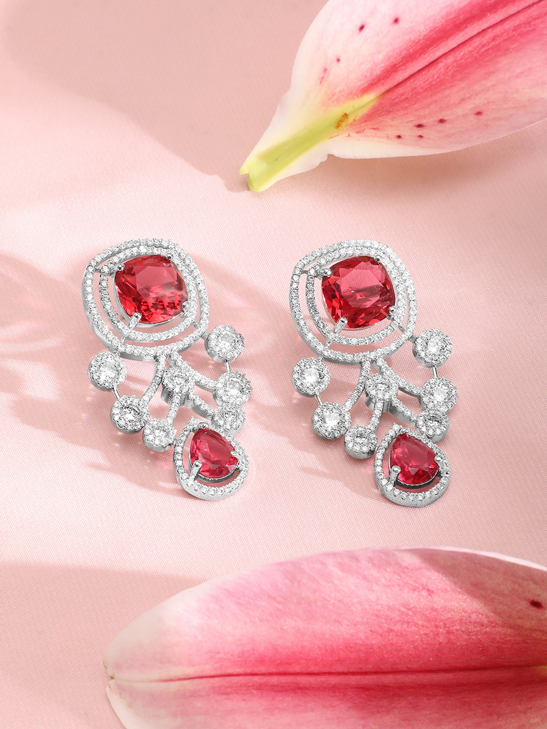 American Diamond Zirconia Red Accented Necklace Set