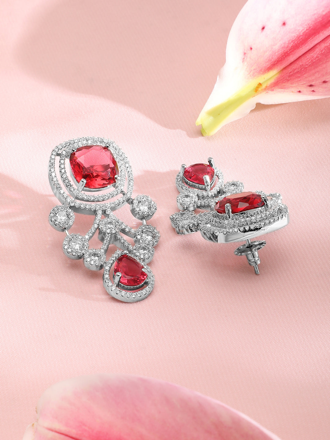 American Diamond Zirconia Red Accented Necklace Set