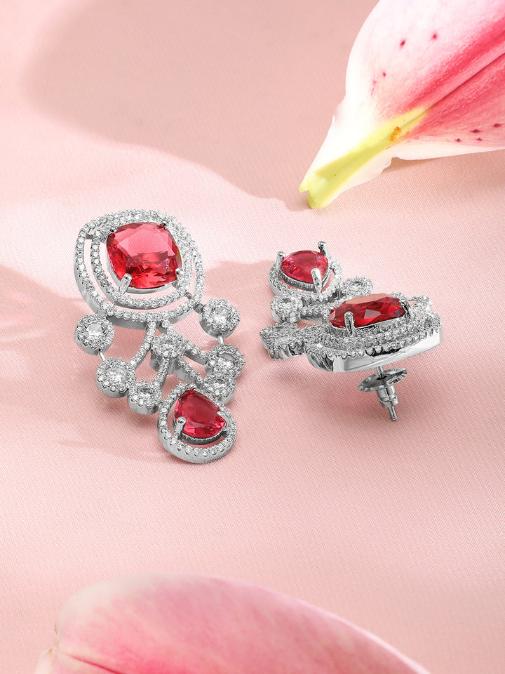 American Diamond Zirconia Red Accented Necklace Set