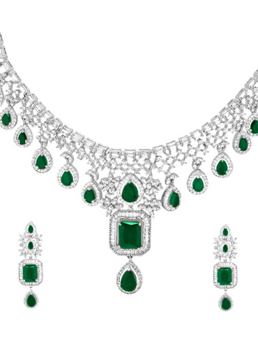 Green American Diamond Zirconia Studded Necklace Set