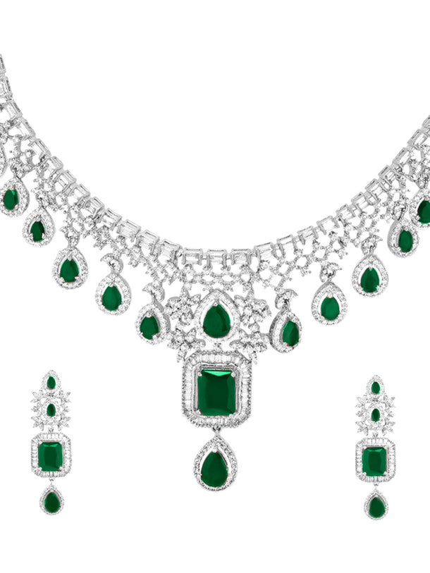Green American Diamond Zirconia Studded Necklace Set