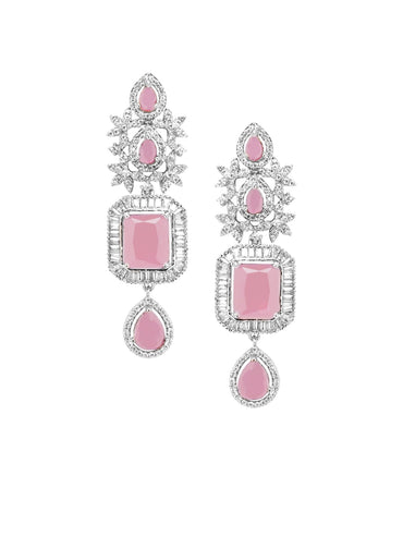 American Diamond Zirconia Pink Teardrop Necklace Set