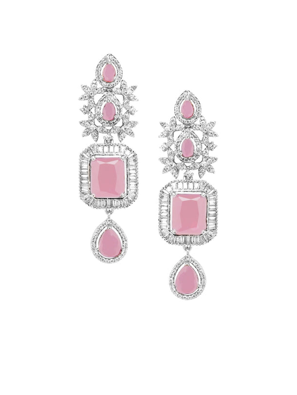 American Diamond Zirconia Pink Teardrop Necklace Set