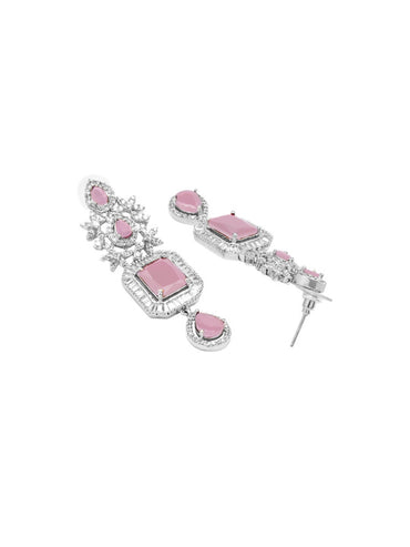 American Diamond Zirconia Pink Teardrop Necklace Set