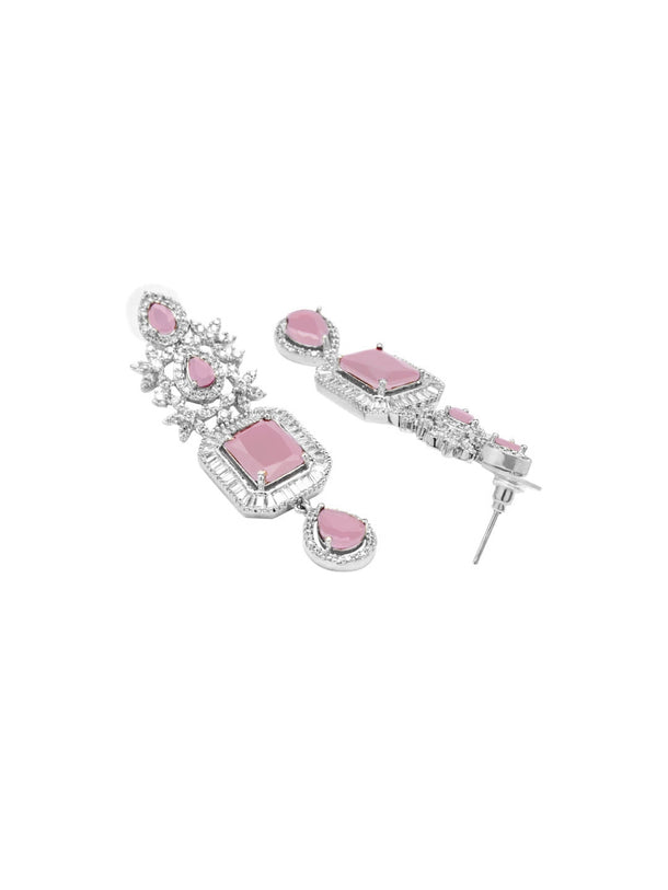American Diamond Zirconia Pink Teardrop Necklace Set
