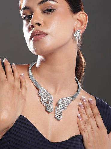 American Diamond Zirconia Collar Statement Necklace Set