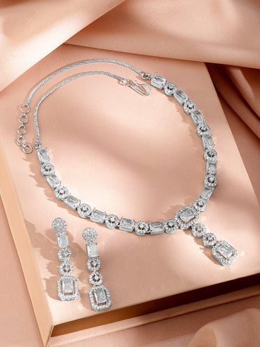 White Cubic American Diamond Zirconia Necklace Set