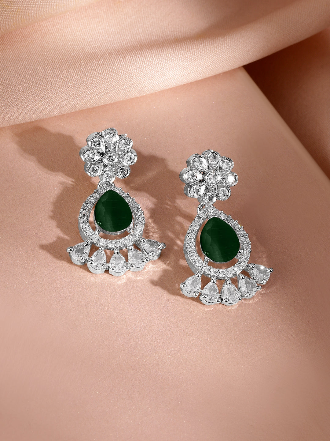 American Diamond Zirconia Emerald Floral Necklace Set