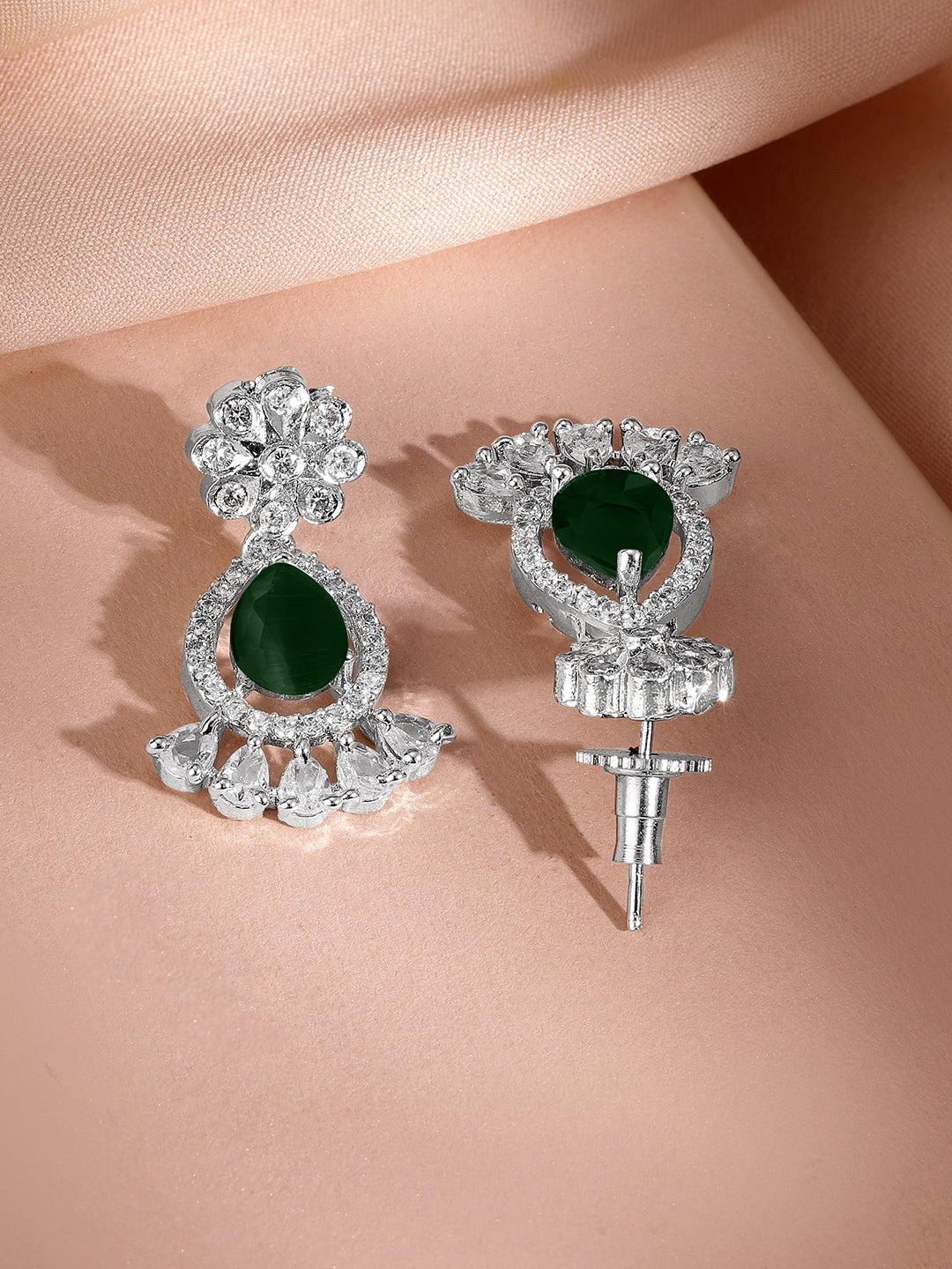 American Diamond Zirconia Emerald Floral Necklace Set