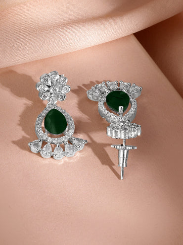 American Diamond Zirconia Emerald Floral Necklace Set