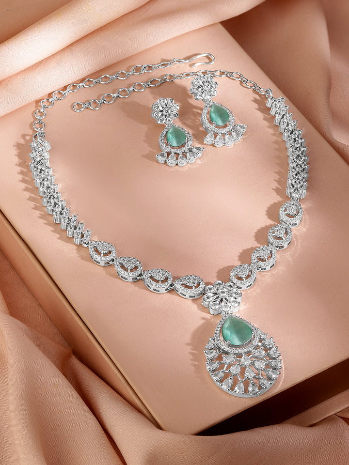 American Diamond Zirconia Green Accented Necklace Set