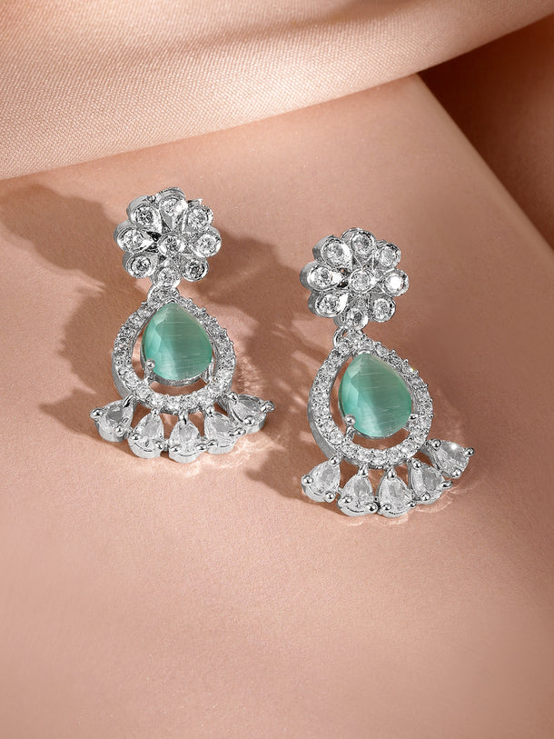 American Diamond Zirconia Green Accented Necklace Set