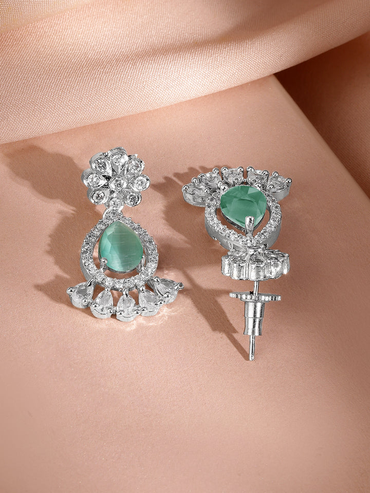 American Diamond Zirconia Green Accented Necklace Set