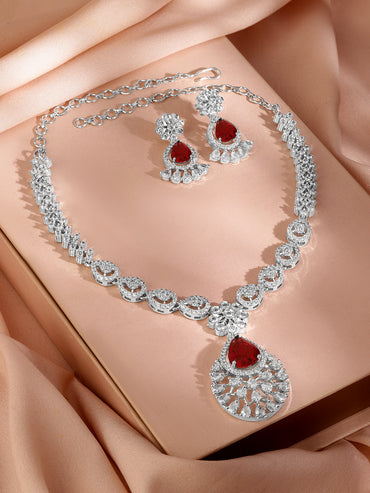 American Diamond Zirconia Red Necklace Set