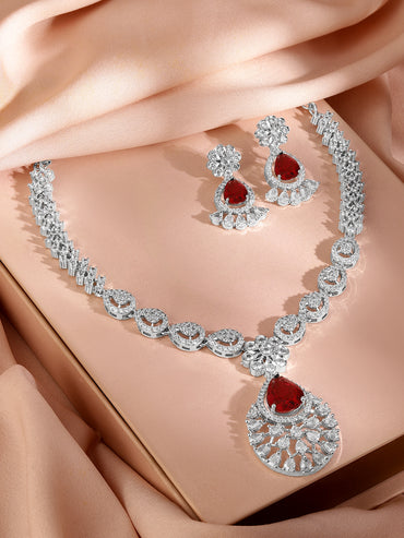 American Diamond Zirconia Red Necklace Set