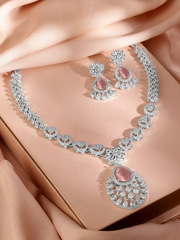 Pink American Diamond Zirconia Necklace Set