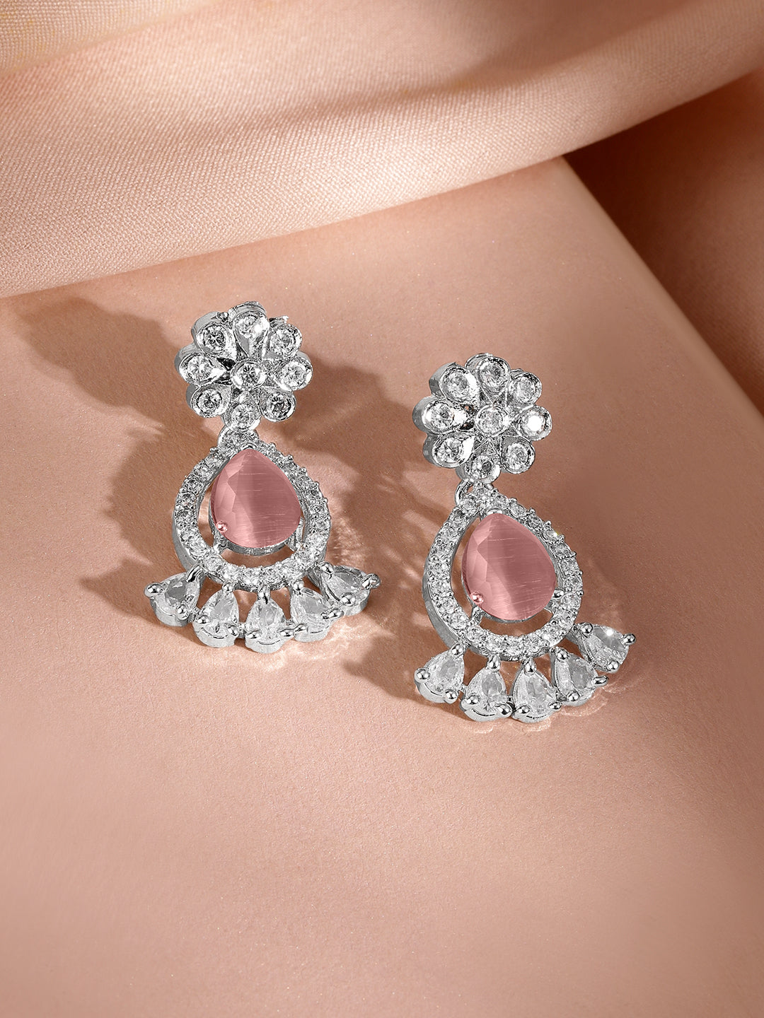 Pink American Diamond Zirconia Necklace Set