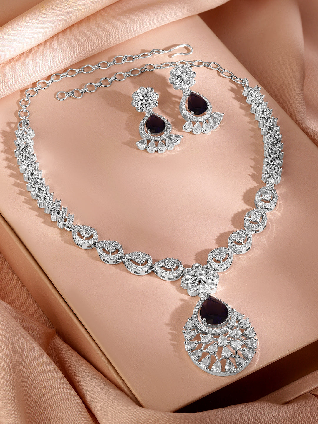 American Diamond Zirconia Dark Purple Sapphire Necklace Set