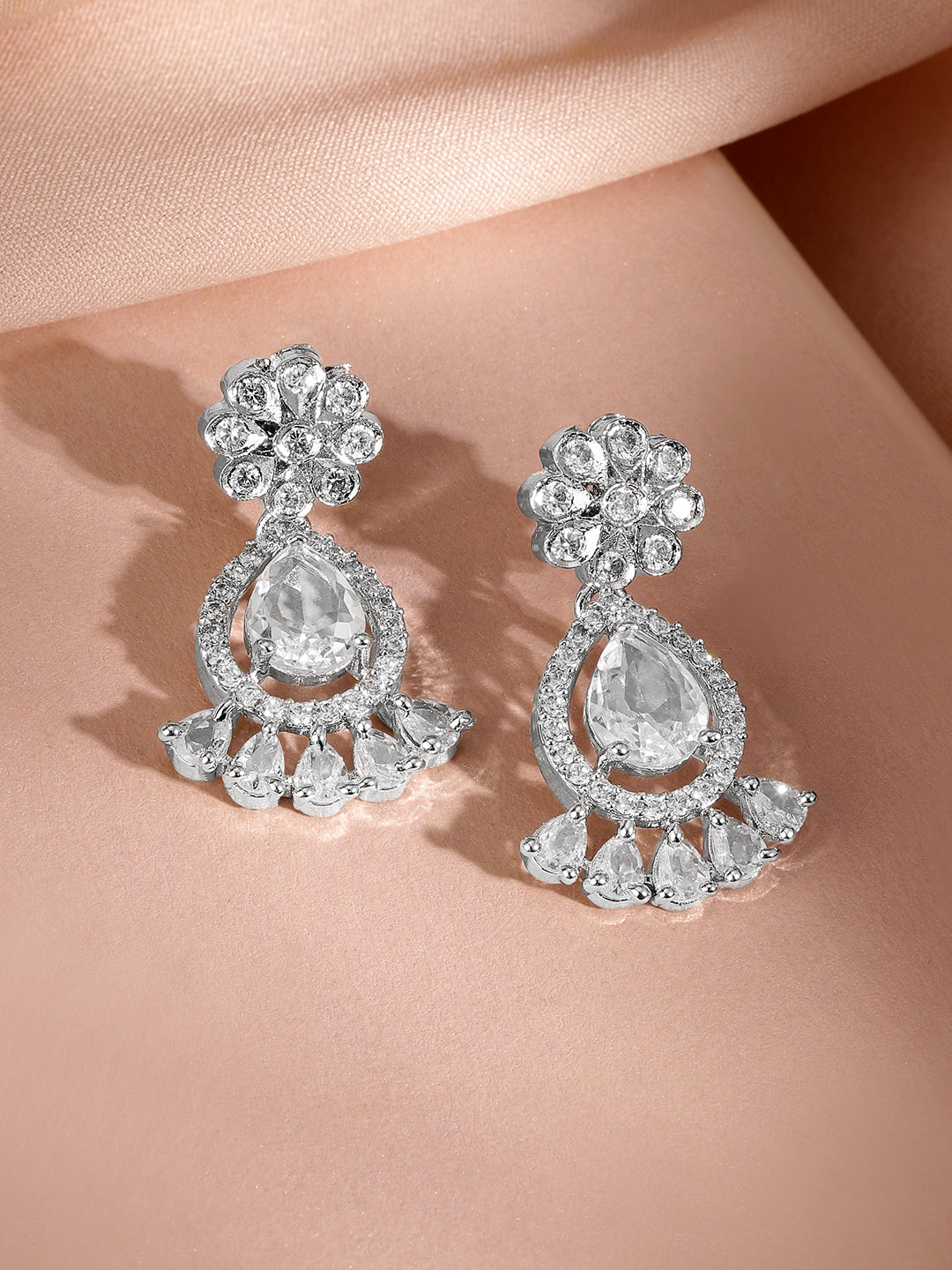 American Diamond Zirconia White Necklace Set