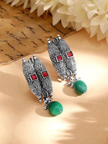 Green Beaded Pink Studded Oxidised Choker Set