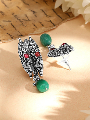Green Beaded Pink Studded Oxidised Choker Set