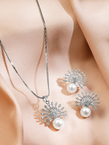 Silver Toned Pearl Drop Necklace