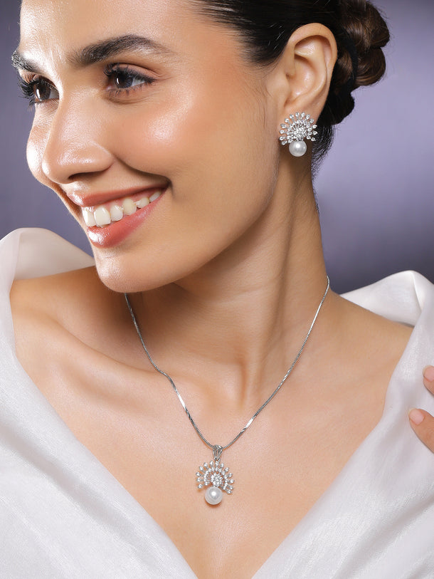 Silver Toned Pearl Drop Necklace