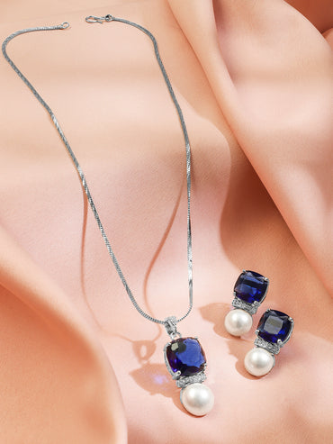 Midnight Blue Sapphire Pearl Pendant Set
