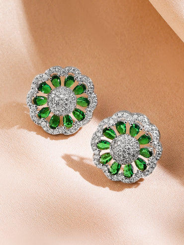 American Diamond Zirconia Floral Green Pendant Set