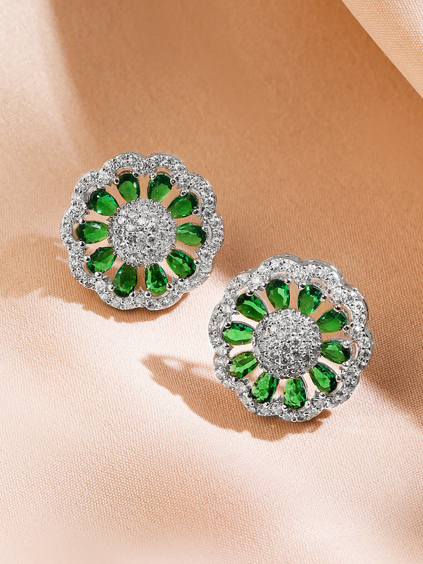 American Diamond Zirconia Floral Green Pendant Set