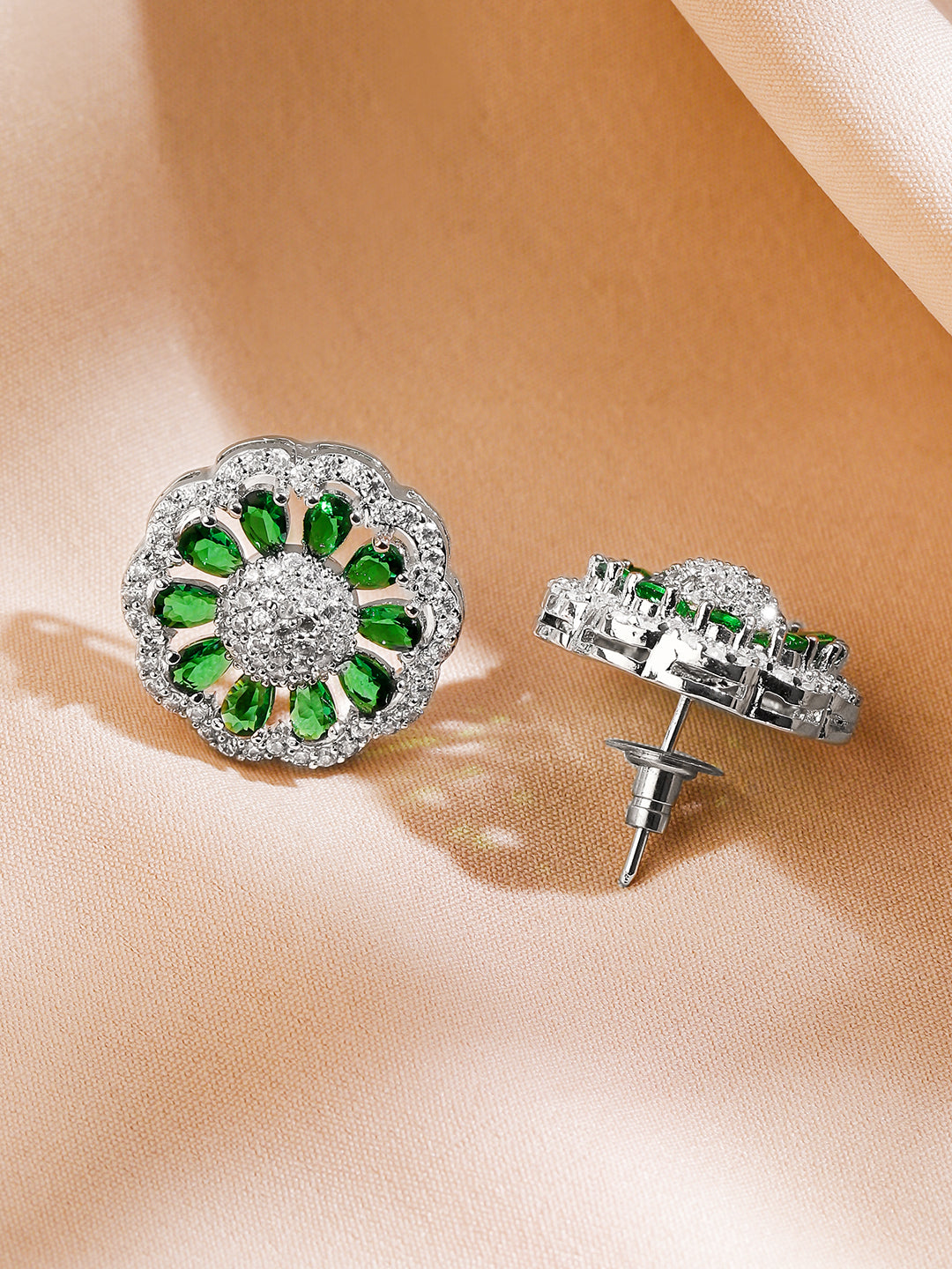 American Diamond Zirconia Floral Green Pendant Set