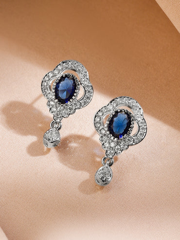 American Diamond Zirconia Necklace Set With Blue Sapphire