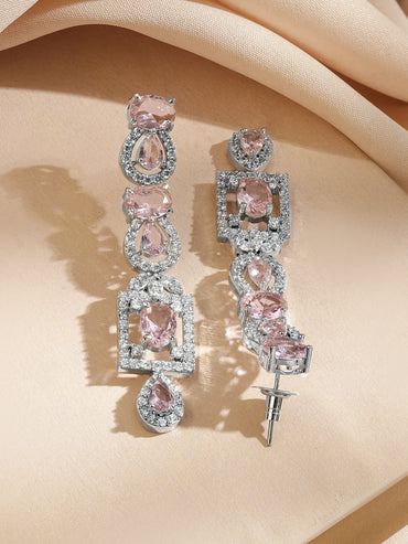 American Diamond Zirconia Teardrop Pink Necklace Set