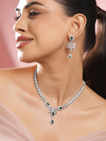 Green American Diamond Zirconia Floral Necklace Set