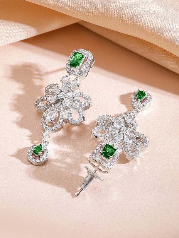 Green American Diamond Zirconia Floral Necklace Set