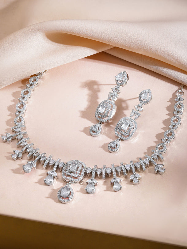 White American Diamond Zirconia Studded Necklace Set